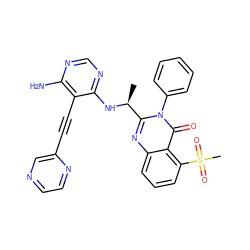 C[C@H](Nc1ncnc(N)c1C#Cc1cnccn1)c1nc2cccc(S(C)(=O)=O)c2c(=O)n1-c1ccccc1 ZINC000219092828