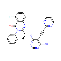 C[C@H](Nc1ncnc(N)c1C#Cc1ncccn1)c1nc2cccc(F)c2c(=O)n1-c1ccccc1 ZINC000219140923