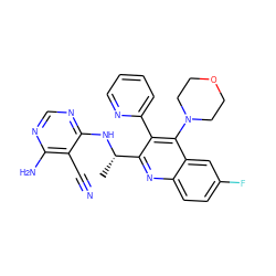 C[C@H](Nc1ncnc(N)c1C#N)c1nc2ccc(F)cc2c(N2CCOCC2)c1-c1ccccn1 ZINC000143982749