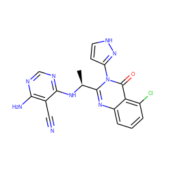 C[C@H](Nc1ncnc(N)c1C#N)c1nc2cccc(Cl)c2c(=O)n1-c1cc[nH]n1 ZINC001772646027