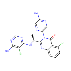 C[C@H](Nc1ncnc(N)c1Cl)c1nc2cccc(Cl)c2c(=O)n1-c1cnc(N)cn1 ZINC001772622324