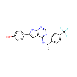 C[C@H](Nc1ncnc2[nH]c(-c3ccc(O)cc3)cc12)c1ccc(C(F)(F)F)cc1 ZINC000073162806