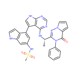 C[C@H](Nc1ncnc2[nH]cc(-c3cc(NS(C)(=O)=O)cc4[nH]ccc34)c12)c1nn2cccc2c(=O)n1-c1ccccc1 ZINC001772648057