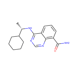 C[C@H](Nc1ncnc2c(C(N)=O)cccc12)C1CCCCC1 ZINC000167069460