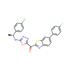 C[C@H](Nc1nnc(C(=O)c2nc3ccc(-c4ccc(F)cc4)cc3s2)o1)c1ccc(Cl)cc1 ZINC001772629762