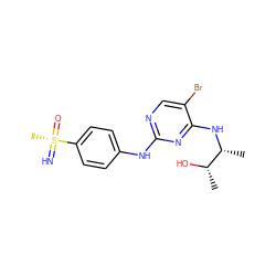 C[C@H](O)[C@@H](C)Nc1nc(Nc2ccc([S@@](C)(=N)=O)cc2)ncc1Br ZINC000169684939