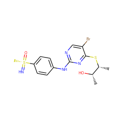 C[C@H](O)[C@@H](C)Sc1nc(Nc2ccc([S@@](C)(=N)=O)cc2)ncc1Br ZINC000096170628