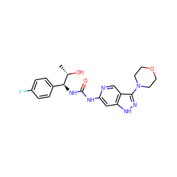 C[C@H](O)[C@@H](NC(=O)Nc1cc2[nH]nc(N3CCOCC3)c2cn1)c1ccc(F)cc1 ZINC000210810162