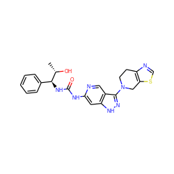 C[C@H](O)[C@@H](NC(=O)Nc1cc2[nH]nc(N3CCc4ncsc4C3)c2cn1)c1ccccc1 ZINC001772605350