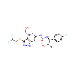 C[C@H](O)[C@@H](NC(=O)Nc1cc2[nH]nc(OCC(F)F)c2c(CO)n1)c1ccc(F)cc1 ZINC001772592998