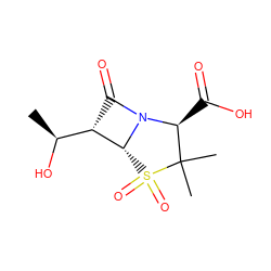 C[C@H](O)[C@@H]1C(=O)N2[C@@H](C(=O)O)C(C)(C)S(=O)(=O)[C@H]12 ZINC000028101526