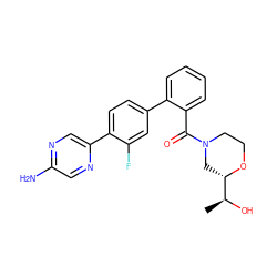 C[C@H](O)[C@@H]1CN(C(=O)c2ccccc2-c2ccc(-c3cnc(N)cn3)c(F)c2)CCO1 ZINC000224778269