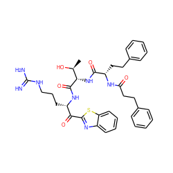 C[C@H](O)[C@H](NC(=O)[C@H](CCc1ccccc1)NC(=O)CCc1ccccc1)C(=O)N[C@@H](CCCNC(=N)N)C(=O)c1nc2ccccc2s1 ZINC001772635540