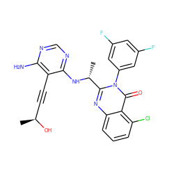 C[C@H](O)C#Cc1c(N)ncnc1N[C@H](C)c1nc2cccc(Cl)c2c(=O)n1-c1cc(F)cc(F)c1 ZINC000219124624