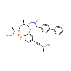 C[C@H](O)C#Cc1ccc2c(c1)O[C@@H](CN(C)Cc1ccc(-c3ccccc3)cc1)[C@H](C)CN([C@H](C)CO)S2(=O)=O ZINC000095604299