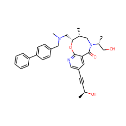 C[C@H](O)C#Cc1cnc2c(c1)C(=O)N([C@H](C)CO)C[C@@H](C)[C@@H](CN(C)Cc1ccc(-c3ccccc3)cc1)O2 ZINC000072122975