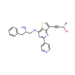 C[C@H](O)C#Cc1csc2c(NC[C@@H](N)Cc3ccccc3)nc(-c3ccncc3)nc12 ZINC000223677817