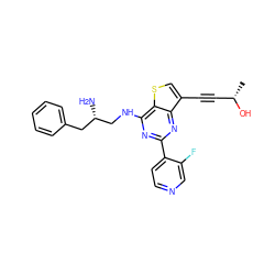 C[C@H](O)C#Cc1csc2c(NC[C@@H](N)Cc3ccccc3)nc(-c3ccncc3F)nc12 ZINC000223688515