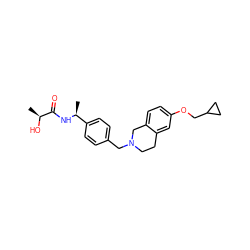 C[C@H](O)C(=O)N[C@@H](C)c1ccc(CN2CCc3cc(OCC4CC4)ccc3C2)cc1 ZINC001772597704