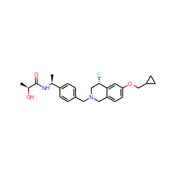 C[C@H](O)C(=O)N[C@@H](C)c1ccc(CN2Cc3ccc(OCC4CC4)cc3[C@@H](F)C2)cc1 ZINC001772587776