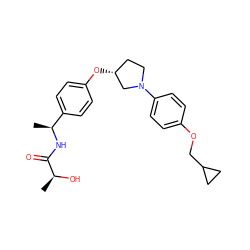 C[C@H](O)C(=O)N[C@@H](C)c1ccc(O[C@@H]2CCN(c3ccc(OCC4CC4)cc3)C2)cc1 ZINC001772618081