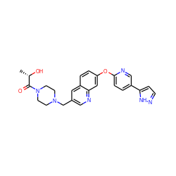 C[C@H](O)C(=O)N1CCN(Cc2cnc3cc(Oc4ccc(-c5ccn[nH]5)cn4)ccc3c2)CC1 ZINC000215855209