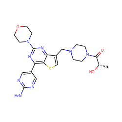 C[C@H](O)C(=O)N1CCN(Cc2csc3c(-c4cnc(N)nc4)nc(N4CCOCC4)nc23)CC1 ZINC000205714944