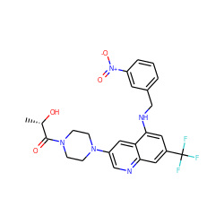 C[C@H](O)C(=O)N1CCN(c2cnc3cc(C(F)(F)F)cc(NCc4cccc([N+](=O)[O-])c4)c3c2)CC1 ZINC000169322642