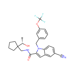 C[C@H](O)C1(CNC(=O)c2cc3cc(C#N)ccc3n2Cc2cccc(OC(F)(F)F)c2)CCCC1 ZINC000071317411