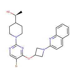 C[C@H](O)C1CCN(c2ncc(Br)c(OC3CN(c4ccc5ccccc5n4)C3)n2)CC1 ZINC000096168773