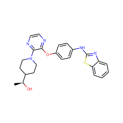 C[C@H](O)C1CCN(c2nccnc2Oc2ccc(Nc3nc4ccccc4s3)cc2)CC1 ZINC000095561827