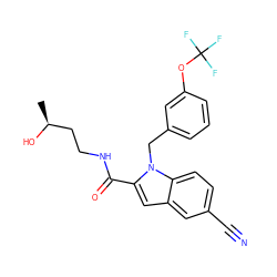 C[C@H](O)CCNC(=O)c1cc2cc(C#N)ccc2n1Cc1cccc(OC(F)(F)F)c1 ZINC000071331000