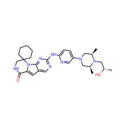 C[C@H](O)CN1[C@@H](C)CN(c2ccc(Nc3ncc4cc5n(c4n3)C3(CCCCC3)CNC5=O)nc2)C[C@H]1C ZINC000221304149