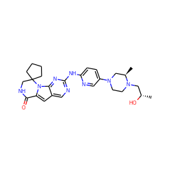 C[C@H](O)CN1CCN(c2ccc(Nc3ncc4cc5n(c4n3)C3(CCCC3)CNC5=O)nc2)C[C@H]1C ZINC000221385143