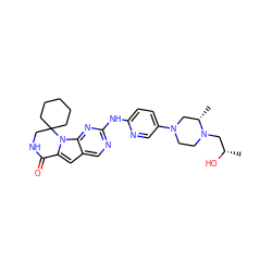 C[C@H](O)CN1CCN(c2ccc(Nc3ncc4cc5n(c4n3)C3(CCCCC3)CNC5=O)nc2)C[C@@H]1C ZINC000221276381