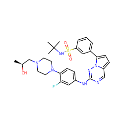 C[C@H](O)CN1CCN(c2ccc(Nc3ncc4ccc(-c5cccc(S(=O)(=O)NC(C)(C)C)c5)n4n3)cc2F)CC1 ZINC000073196256