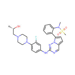 C[C@H](O)CN1CCN(c2ccc(Nc3ncc4ccc(-c5ccccc5N(C)S(C)(=O)=O)n4n3)cc2F)CC1 ZINC000073156583