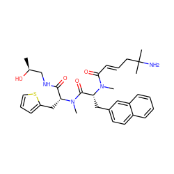 C[C@H](O)CNC(=O)[C@@H](Cc1cccs1)N(C)C(=O)[C@@H](Cc1ccc2ccccc2c1)N(C)C(=O)/C=C/CC(C)(C)N ZINC000027206225