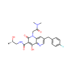 C[C@H](O)CNC(=O)c1c(O)c2ncc(Cc3ccc(F)cc3)cc2n(CC(=O)N(C)C)c1=O ZINC000149066020