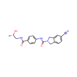 C[C@H](O)CNC(=O)c1ccc(NC(=O)N2Cc3ccc(C#N)cc3C2)cc1 ZINC000167521024