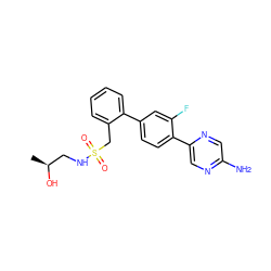 C[C@H](O)CNS(=O)(=O)Cc1ccccc1-c1ccc(-c2cnc(N)cn2)c(F)c1 ZINC000224712532