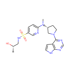 C[C@H](O)CNS(=O)(=O)c1ccc(N(C)[C@@H]2CCN(c3ncnc4[nH]ccc34)C2)nc1 ZINC000149050913