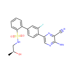 C[C@H](O)CNS(=O)(=O)c1ccccc1-c1ccc(-c2cnc(N)c(C#N)n2)c(F)c1 ZINC000218628643