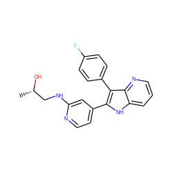 C[C@H](O)CNc1cc(-c2[nH]c3cccnc3c2-c2ccc(F)cc2)ccn1 ZINC000027525534