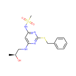 C[C@H](O)CNc1cc(NS(C)(=O)=O)nc(SCc2ccccc2)n1 ZINC000205364935