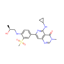 C[C@H](O)CNc1ccc(-c2cc3ncn(C)c(=O)c3c(NC3CC3)n2)cc1S(C)(=O)=O ZINC000115624662