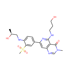 C[C@H](O)CNc1ccc(-c2cc3ncn(C)c(=O)c3c(NCCCO)n2)cc1S(C)(=O)=O ZINC000115621994