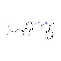 C[C@H](O)COc1n[nH]c2cc(NC(=O)N[C@H](C)c3ccccc3)ncc12 ZINC001772595599