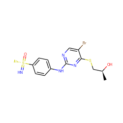 C[C@H](O)CSc1nc(Nc2ccc([S@@](C)(=N)=O)cc2)ncc1Br ZINC000096170627