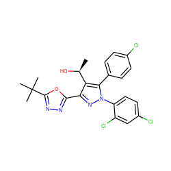 C[C@H](O)c1c(-c2nnc(C(C)(C)C)o2)nn(-c2ccc(Cl)cc2Cl)c1-c1ccc(Cl)cc1 ZINC000045497330